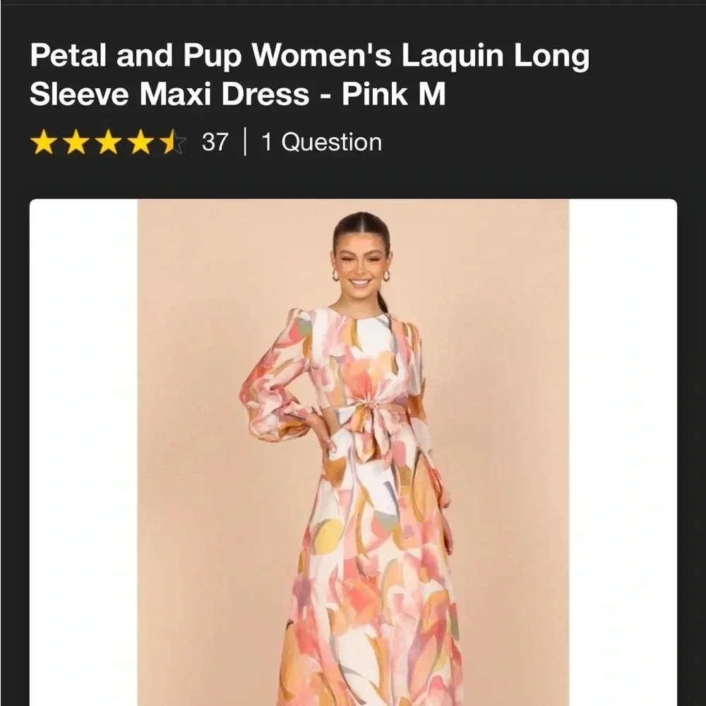 Petal & Pup Pink Peach Watercolor Floral Maxi Dress - Picture 7 of 7